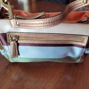 Coach Multicolor Striped Shoulder Bag with Gold Accents